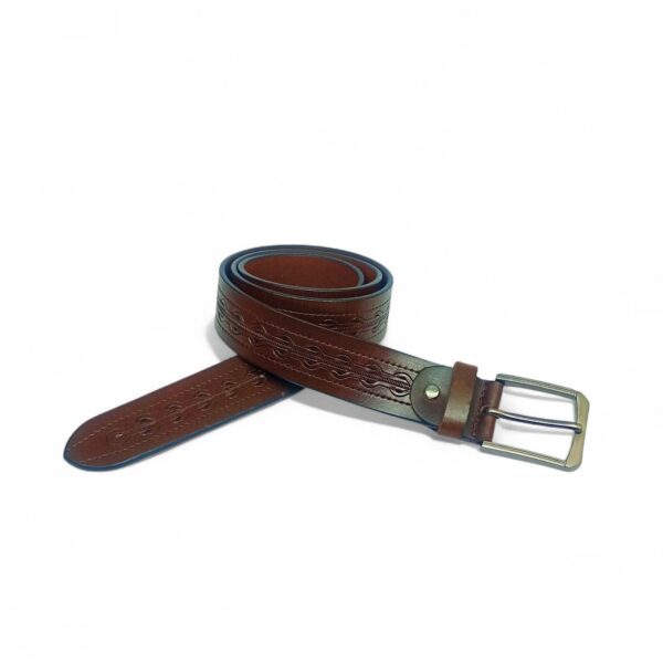 Premium Full Grain Leather Belt for Men – Brown Embossed Pattern Design - Image 6