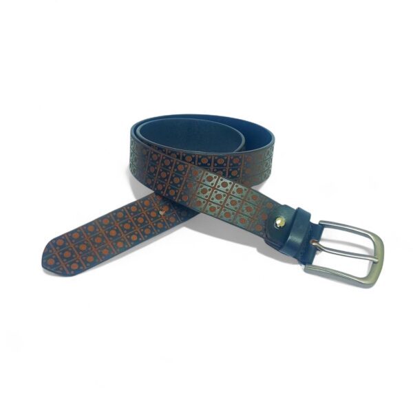 Men’s Premium Full Grain Leather Belt – Brown with Geometric Pattern & Antique Finish Buckle - Image 6