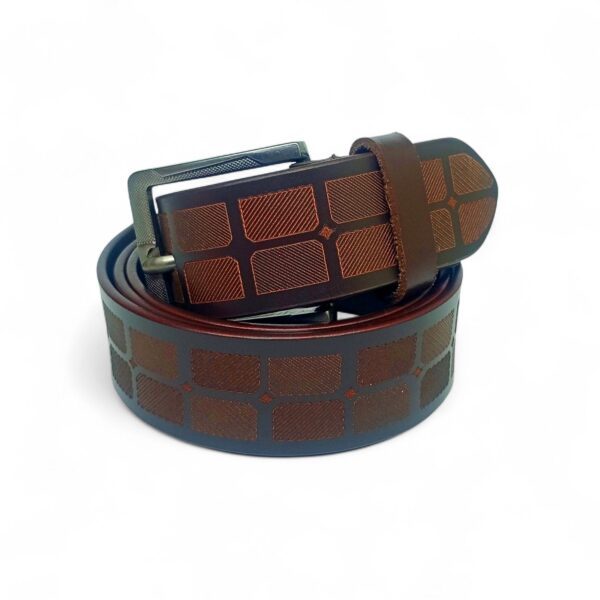 Premium Full Grain Leather Patterned Belt for Men – Brown Casual Belt with Brass Buckle - Image 6