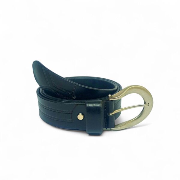 Men’s Black Leather Belt with Antique Brass Horseshoe Buckle – LB-601 - Image 5