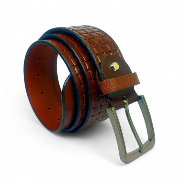 Handcrafted Basket-Weave Brown Leather Belt for Men – Full Grain Leather with Classic Metal Buckle