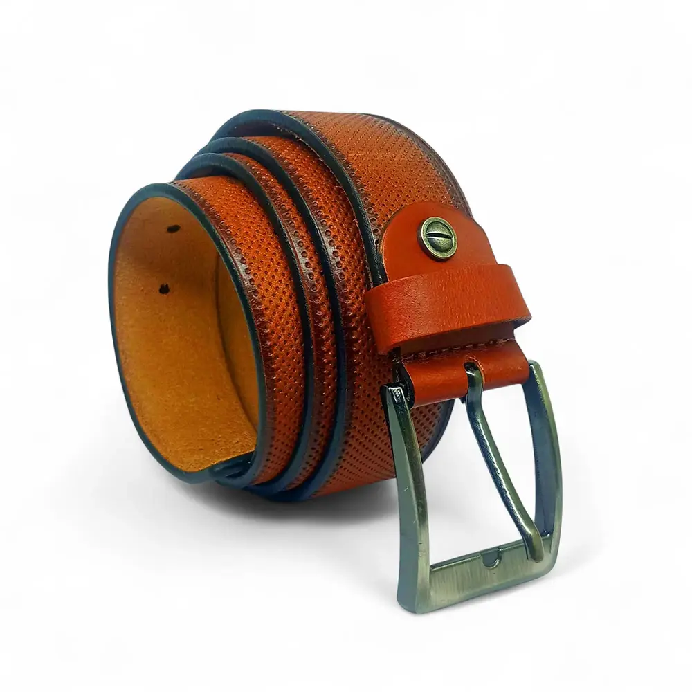 Premium Textured Tan Leather Belt for Men – Elegant Look with Antique Buckle LB-301