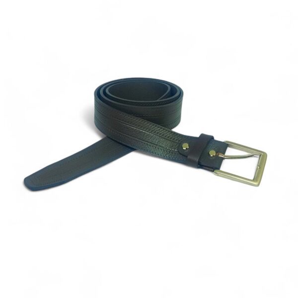 Men’s Black Leather Belt with Double Stitch Design & Brass Pin Buckle – LB-306 - Image 6