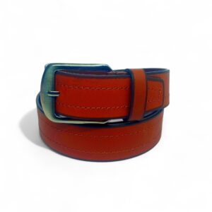 Tan Stitched Leather Belt for Men – Full Grain Genuine Leather with Polished Antique Buckle