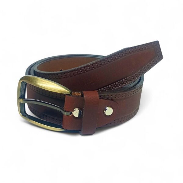 Men’s Classic Brown Leather Belt with Antique Gold Buckle – LB-304 - Image 6