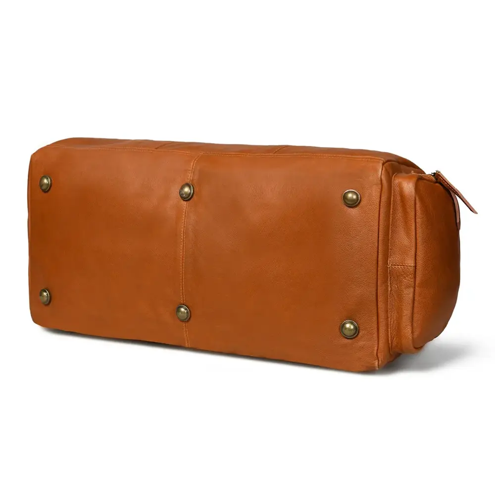 Premium Full Grain Leather Travel Duffle Bag – 22 Inch Tan Weekender with Shoulder Strap - Image 4