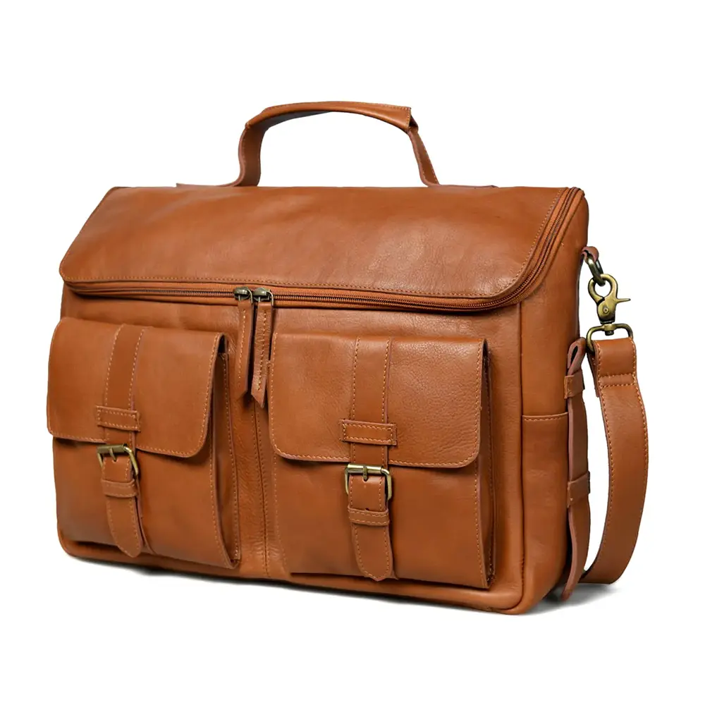 Premium Tan Leather Messenger Bag for Men – Laptop Briefcase with Shoulder Strap