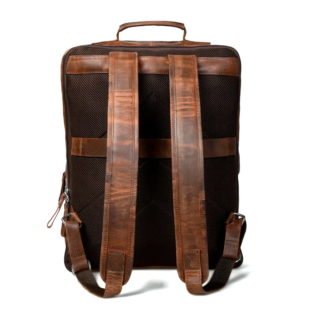 Premium Full Grain Leather Laptop Backpack – Brown Travel & Office Bag with Multiple Compartments - Image 3