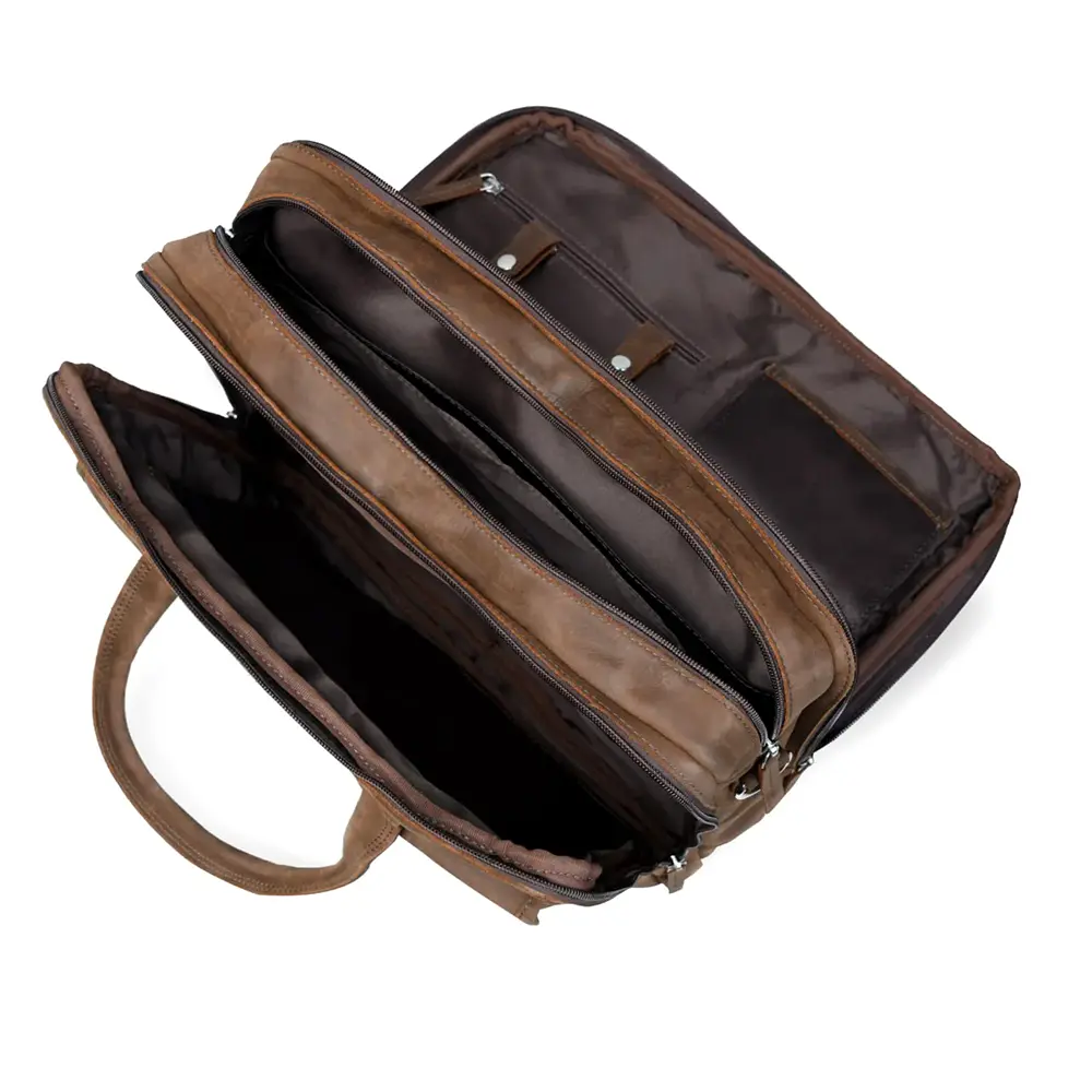 Premium Full Grain Leather Laptop Backpack – Brown Travel & Office Bag with Multiple Compartments - Image 4