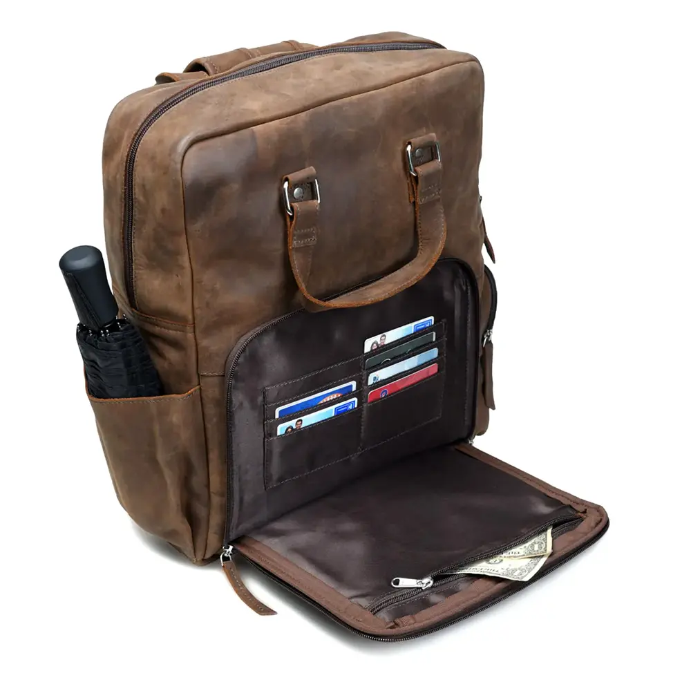 Premium Brown Leather Laptop Backpack for Men – Business & Travel Bag with Multiple Compartments - Image 3