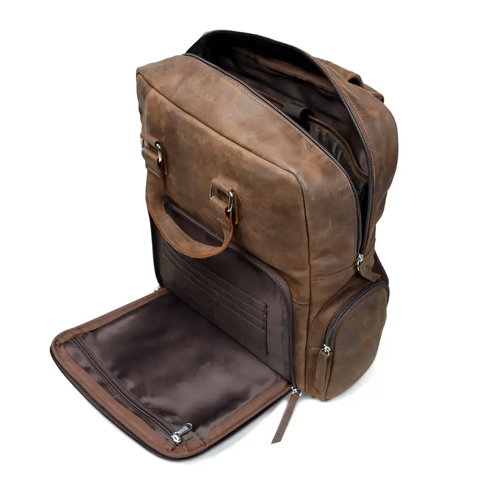 Premium Brown Leather Laptop Backpack for Men – Business & Travel Bag with Multiple Compartments - Image 4