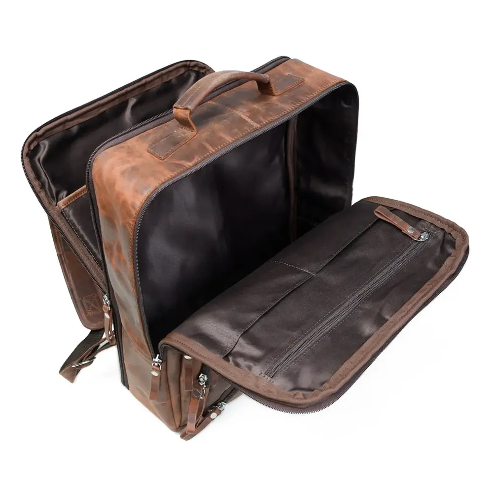 Premium Full Grain Leather Laptop Backpack – Brown Travel & Office Bag with Multiple Compartments - Image 6