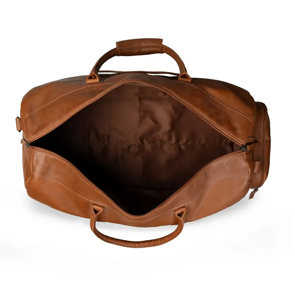 Premium Full Grain Leather Travel Duffle Bag – 22 Inch Tan Weekender with Shoulder Strap - Image 7